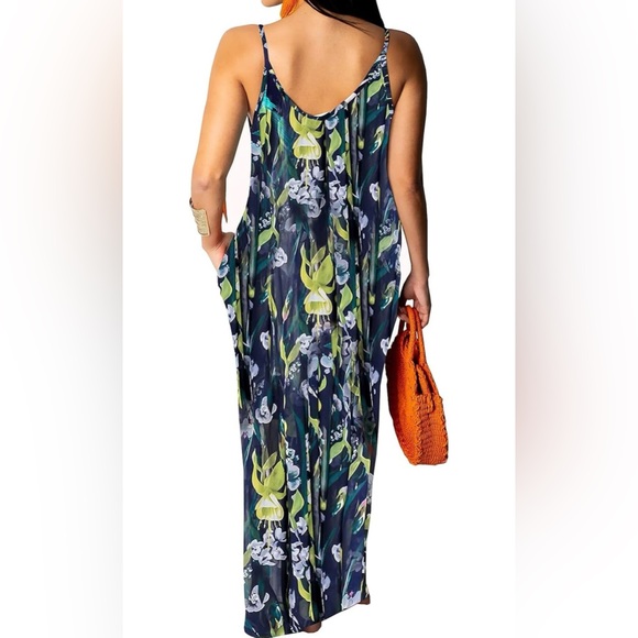 Floral Casual Loose Spaghetti Strap Plus Size Sundress w/ Pockets - Picture 2 of 8